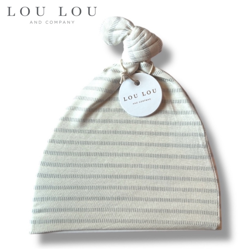 Lou Lou & Company Cream Striped Baby Top Knot Hat
